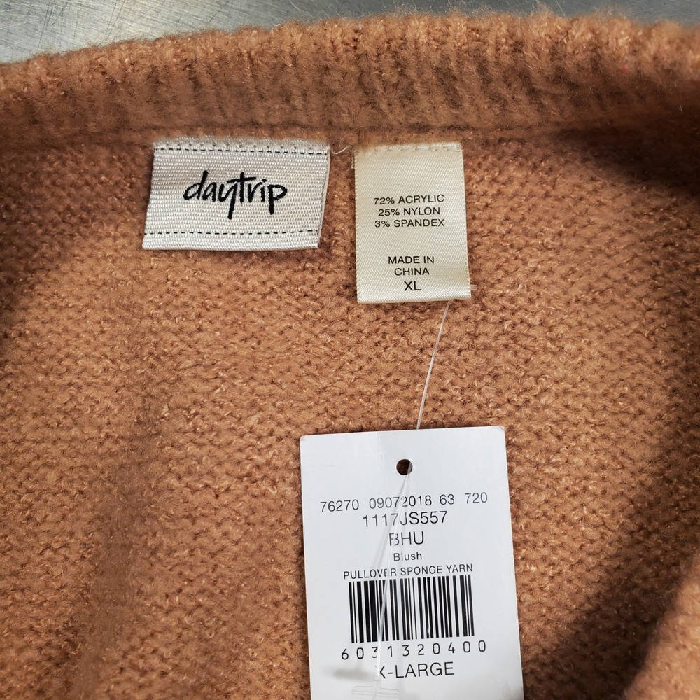 Daytrip Pullover Sponge Yarn Sweater Blush Pink Braided Sleeve XL 1117JS557 - Picture 4 of 8